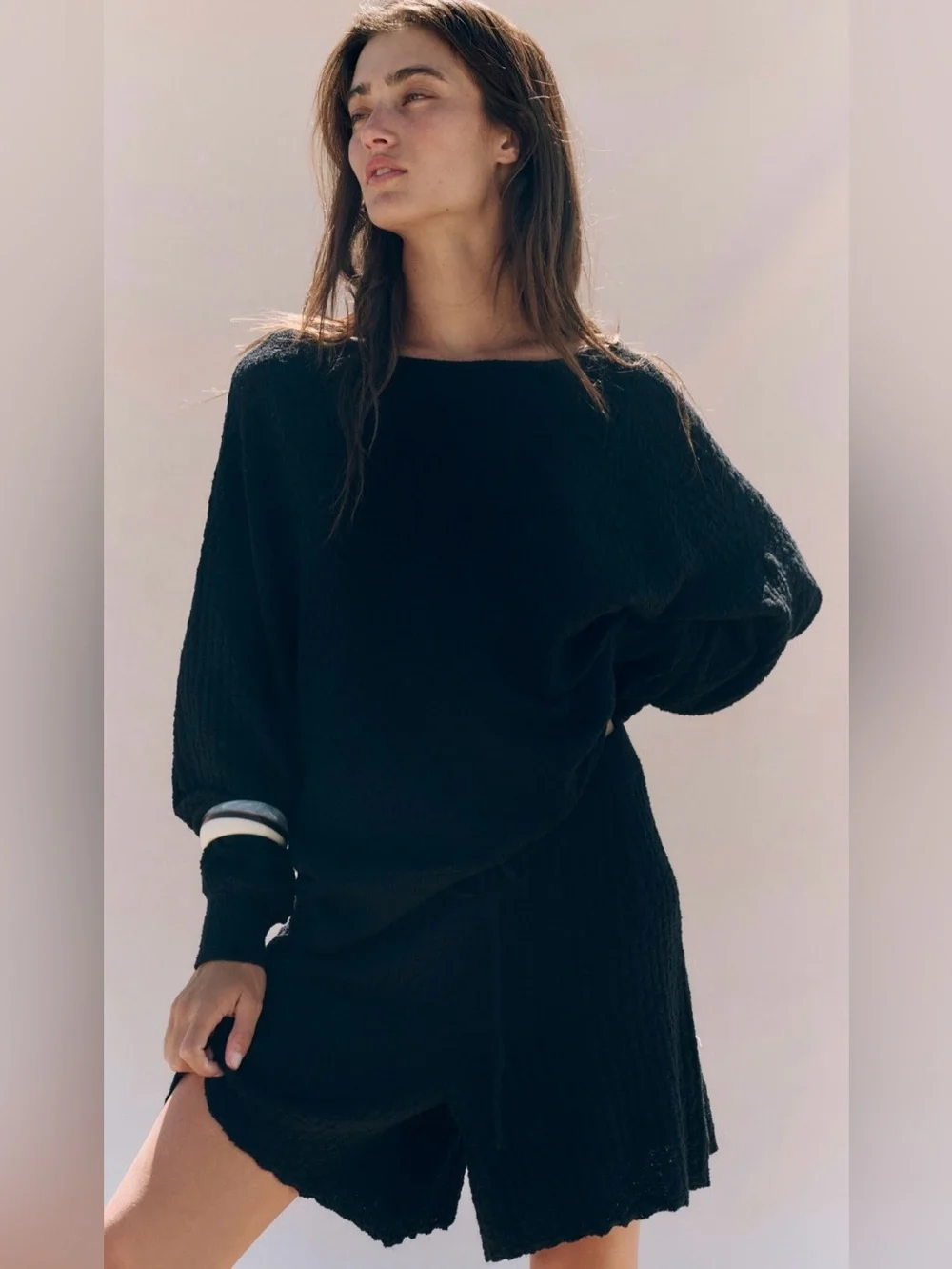 NWT Free People XS Free~est Rowan Sweater Shorts Set in Black 2 Piece $98 New